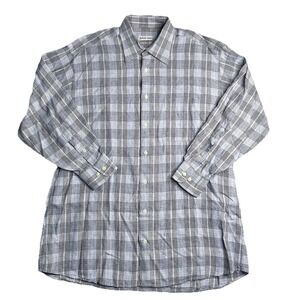 Bullock & Jones Long Sleeve Shirt Men's Large Royal Stewart Plaid Button Up Blue